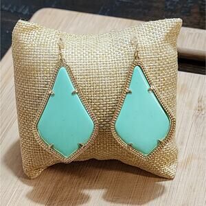 Gold-Trim Teardrop Mint Green Stone Drop Earrings